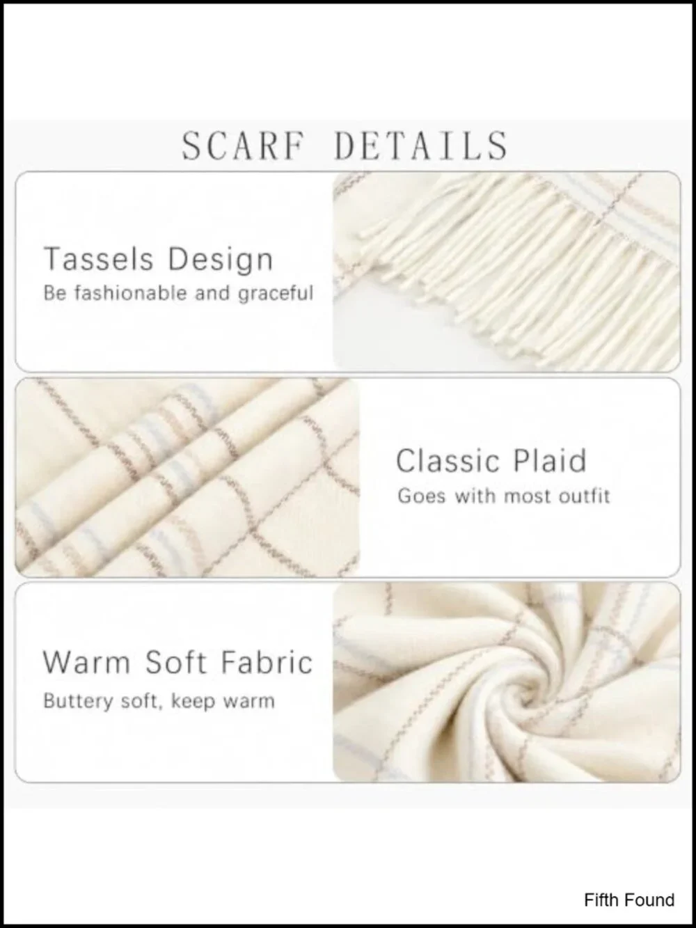 Oversized Plaid Winter Scarf with Tassels 100% Polyester